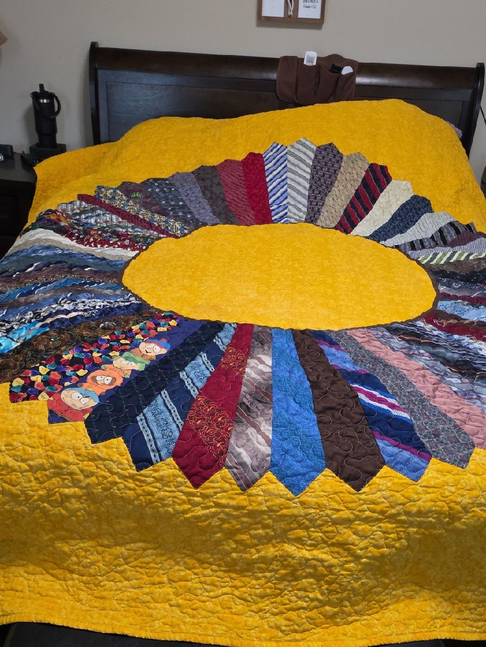 Handmade Yellow Dresden Plate Quilt - Vibrant Patchwork Bedding Spots Could Come